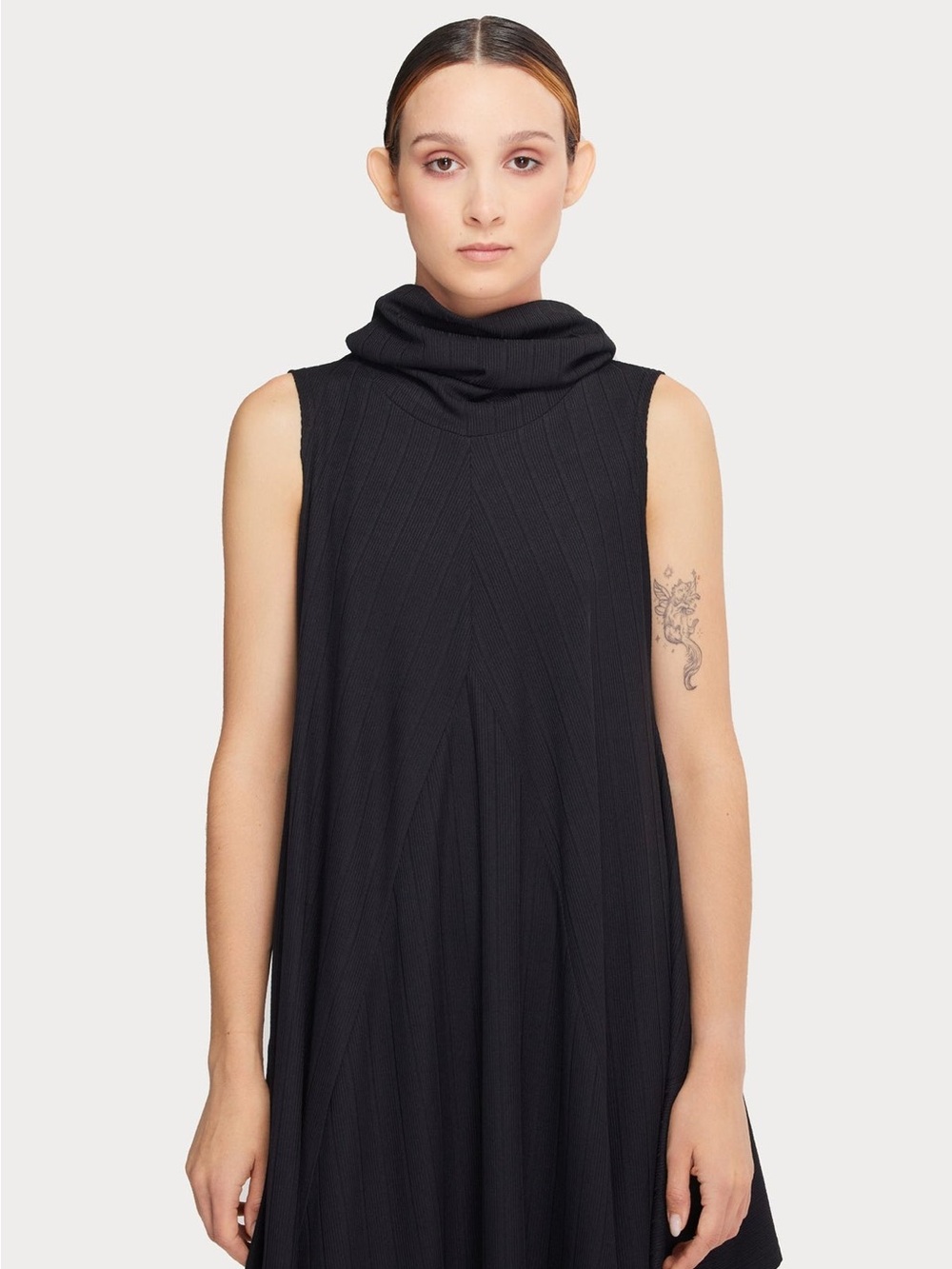 Sleeveless Black Cowl-Neck Sweater Dress